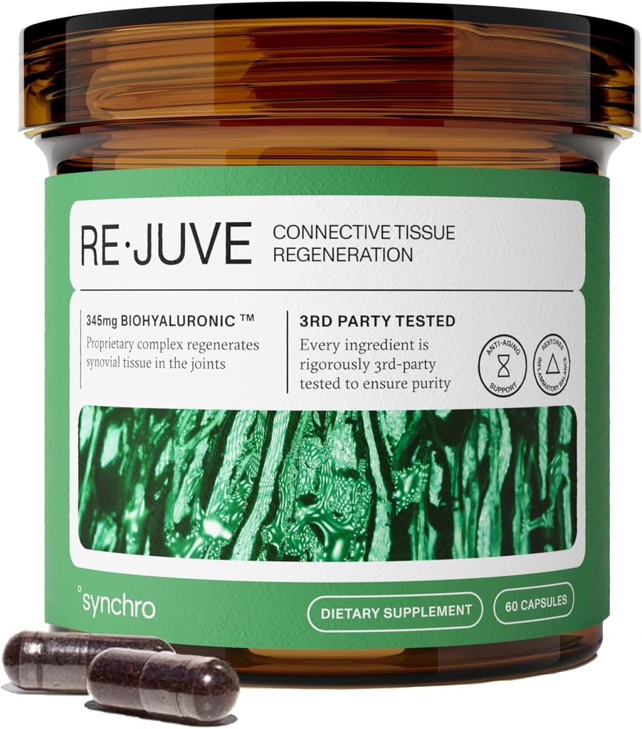 Synchro - Supplément de soutien mixte de rajeunissement, Cartilage non-OGM et soutien mixte, Supplément mixte avec acide hyaluronique et anthocyanes, 60 capsules de supplément de santé conjointes