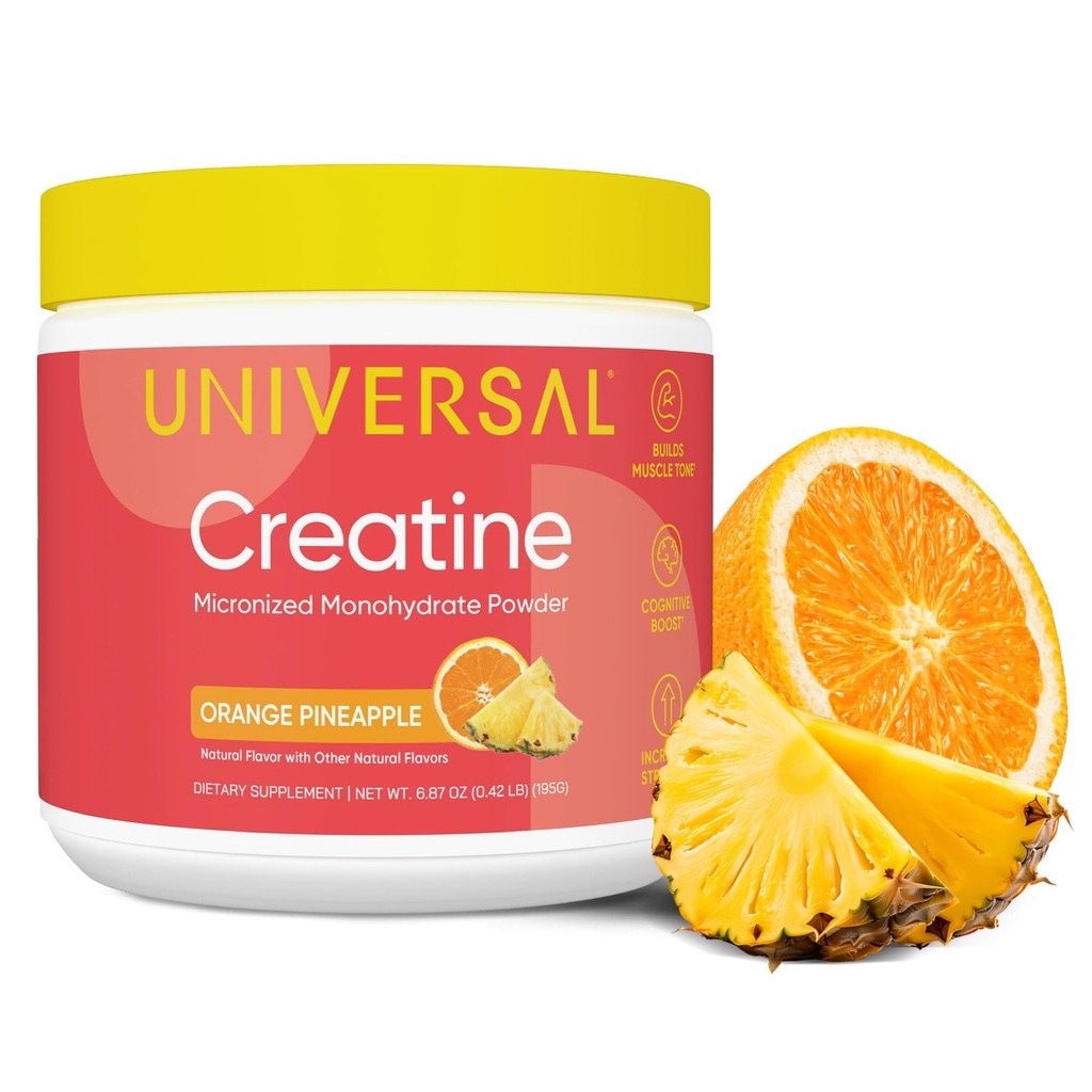 Universal U Creatine Monohydrate for Women - Flavored Creatine Powder, Female Strength, Energy, Lean Muscle Support and Recovery Supplement, No Bloat, No Bulk, 5g Per Serving, 30 Sv, Orange Pineapple