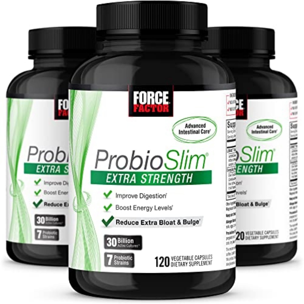 Facteur de force ProbioSlim Supplément probiotique supplémentaire de force pour les femmes et les hommes avec 30 milliards d'UCF et extrait de thé vert pour le soutien de la santé Gut, le ballonnement et le dégazage, 120 comte (paquet de 3)