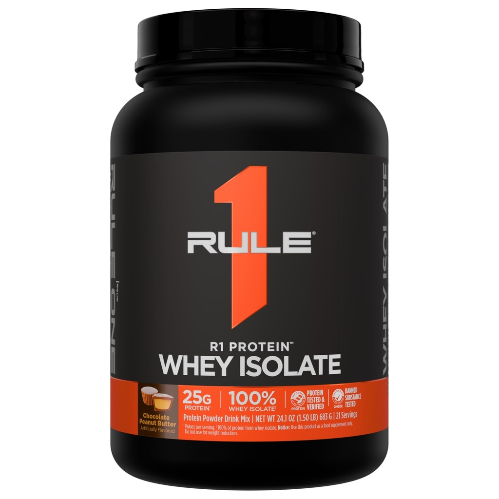 Rule 1 Proteins R1 Protein Whey Isolate, Chocolate Peanut Butter, 21 Serv | 25g of Protein from Whey Isolates and Hydrolysate isolates for Workout Recovery and anytime use