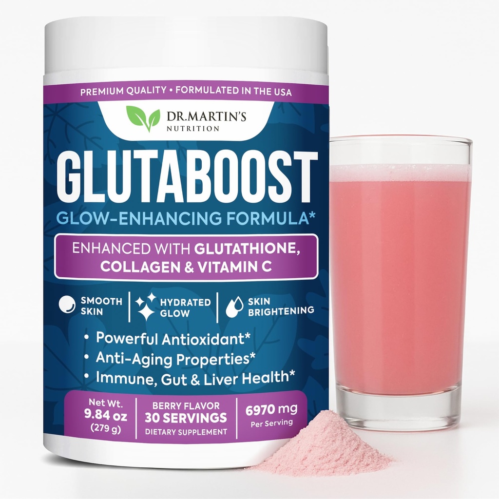 GlutaBoost Glutathione Powder | Fades Dark Spots, Melasma & Uneven Skin Tone | Enhanced with Collagen & Vitamin C | Skin Brightening from Within | Berry Flavor | 30 Servings | Anti-Aging Antioxidant