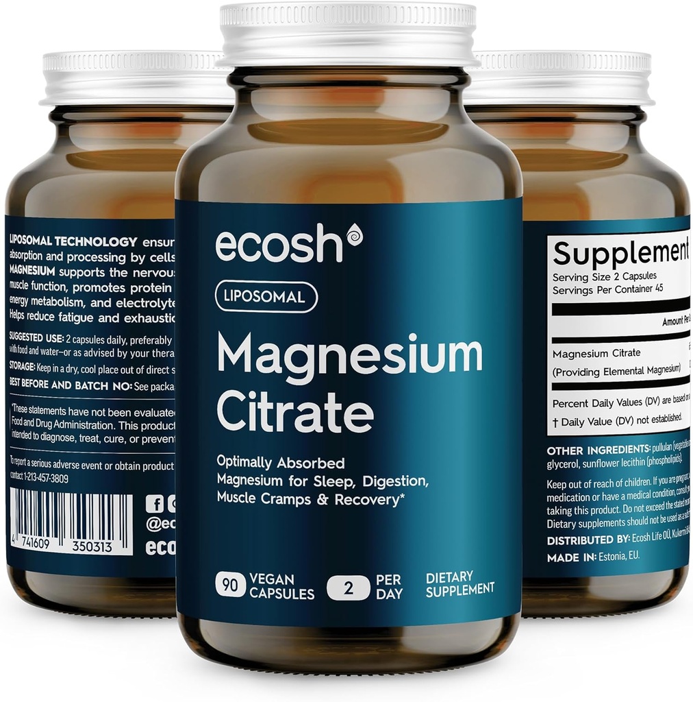 Capsules de citrate de magnésium liposomique — supplément de magnésium à haute absorption pour la constipation, le sommeil, les crampes musculaires et la récupération