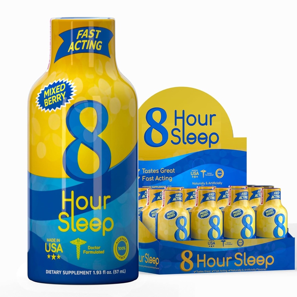 Vitamine Energy 8 heures Shot Sleep Shot Mixte Berry 12 Pack, Mélatonine, 5-HTP, GABA, Valérien, Lavande, Aide au sommeil, Repos profond et détente, Zéro sucre, Sans gluten, Vegan, Kosher, 1.93 fl oz
