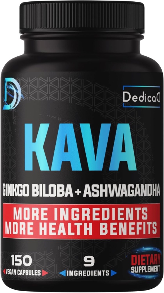 9in1 Capsules Kava Kava 5 mois d'approvisionnement 15:1 Extrait pour le sommeil, l'esprit et l'immunité support - 9 herbes naturelles comprend Ginkgo, Ashwagandha, Graviola, Valérian et plus - 150 Capsules Vegan