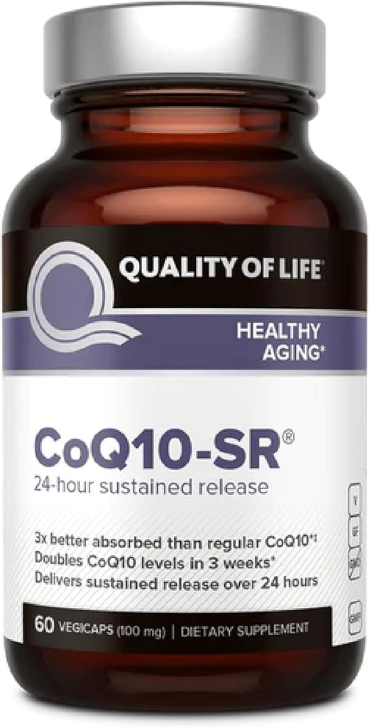 Qualité de vie Powerful CoQ10 Supplément microactif à libération prolongée pour l'absorption accrue, 100 mg de par capsule soutient Immune, Énergie - 60 capsules végétales