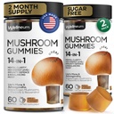 Gommies de champignons 5000 Mg 120 Pcs (2 Pack) - Lion's Mane et 9 Mélange de champignons adaptogènes - Ashwagandha, L-Theanine - Gommies de champignons pour l'énergie, l'immunité, la concentration, le cerveau boost - Pas de sucre et d'OGM