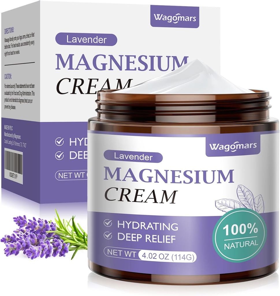 Crème de magnésium pour le sommeil - Lotion naturelle de magnésium topique pour la douleur et les crampes des jambes, relaxation musculaire, calme - Beurre corporel nocturne pour une hydratation profonde - sans danger pour les enfants (Lavande)