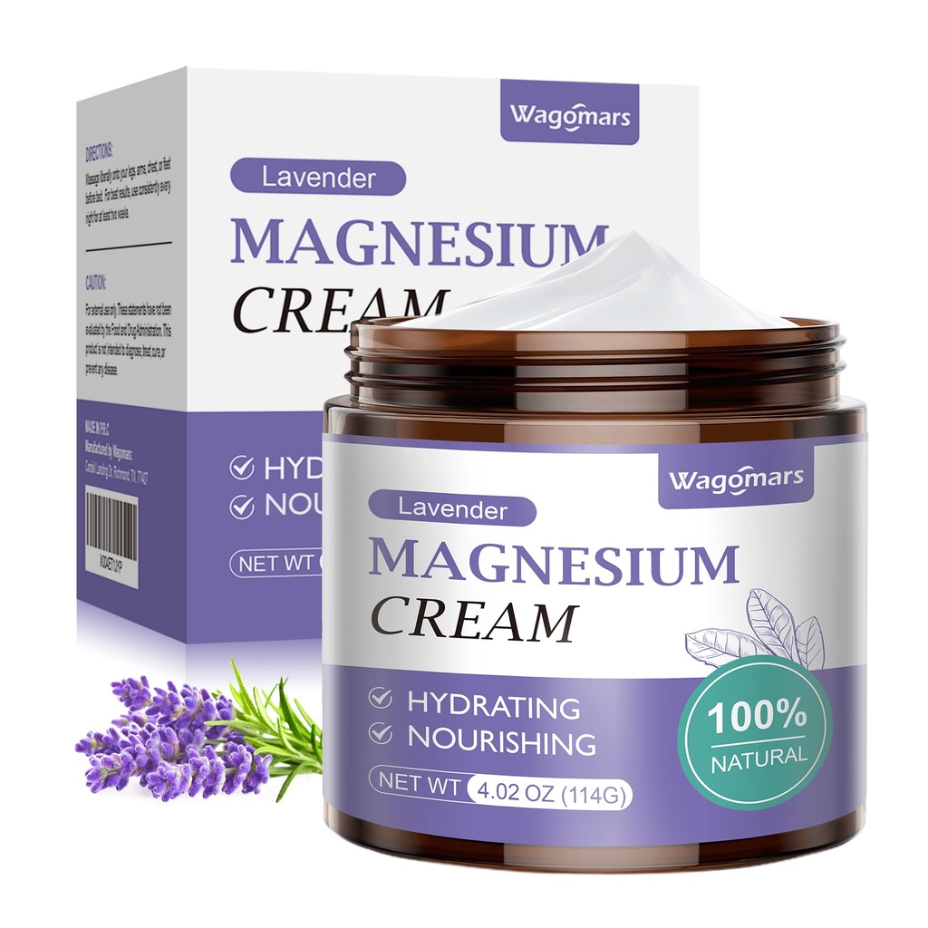 Crème de magnésium pour le sommeil - Lotion naturelle de magnésium topique pour la douleur et les crampes des jambes, relaxation musculaire, calme - Beurre corporel nocturne pour une hydratation profonde - sans danger pour les enfants (Lavande)