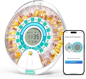Betife Smart Automatic Pill Dispenser, 28 Compartments Electronic Pill Organizer for any dosage with Light/Sound Alarm, Bluetooth Medication Organizer, Locked Pill Box for Prescriptions and Supplement