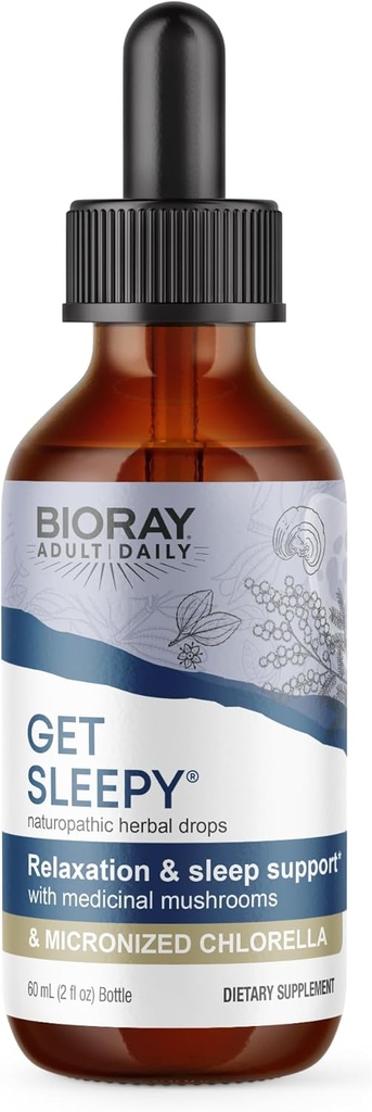 BIORAY Daily Get Sleepy - 2 fl oz - Relaxation et soutien au repos - avec champignons médicinaux et Chlorelle micronisée - Non-OGM, végétalien, sans gluten - Env. 30 portions