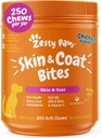 Zesty Paws Omega 3 Huile de poisson pour chiens - Zesty Paw Vitamines et suppléments pour la hanche, l'articulation et la peau, poulet (250 Chews)