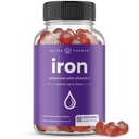 Gommies de fer NutraChamps avec vitamine C - 20mg, soutien de la formation de cellules sanguines, 60 Gommies végétaliens pour le déficit en fer et l'anémie, énergie, focus, emboîtement immunitaire