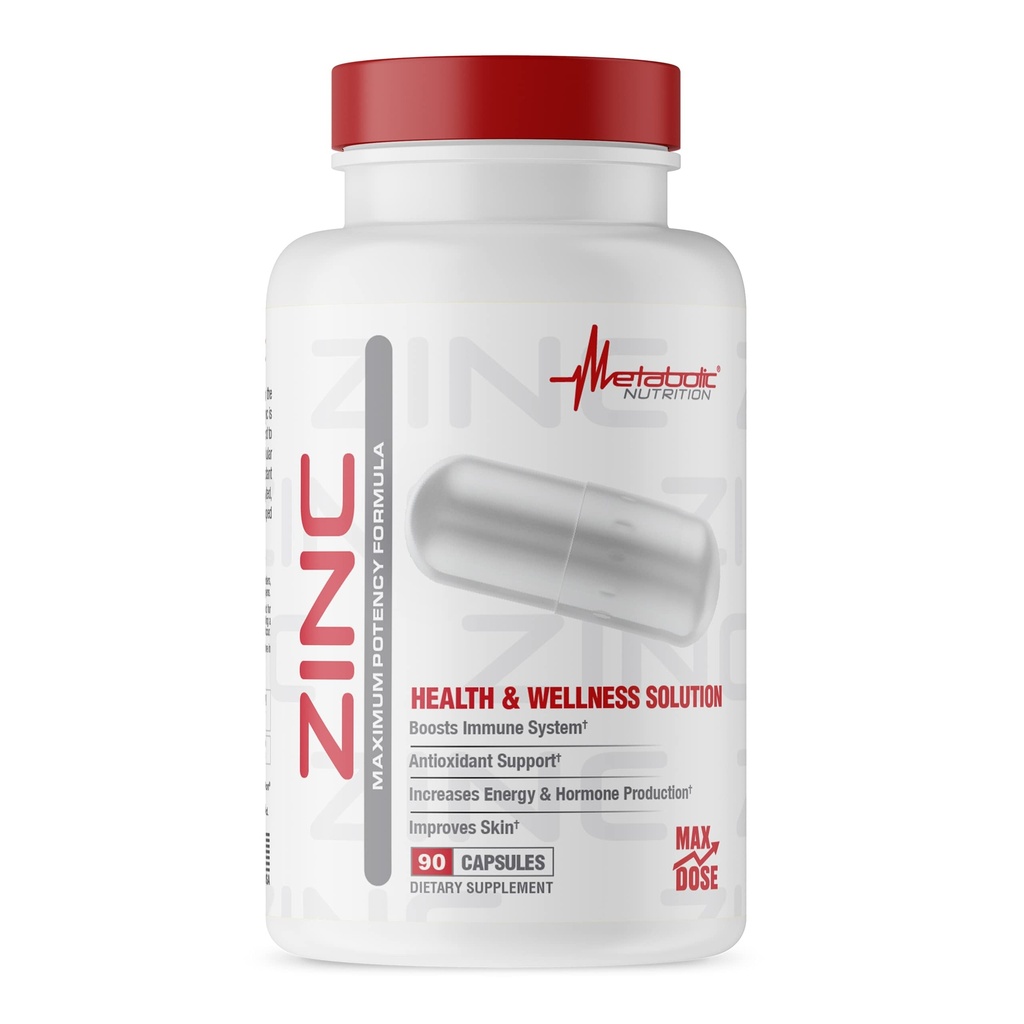 Supplément de zinc par nutrition métabolique, 75mg, 90 Capsules de zinc, supporte la fonction du système immunitaire avec/oxyde de zinc
