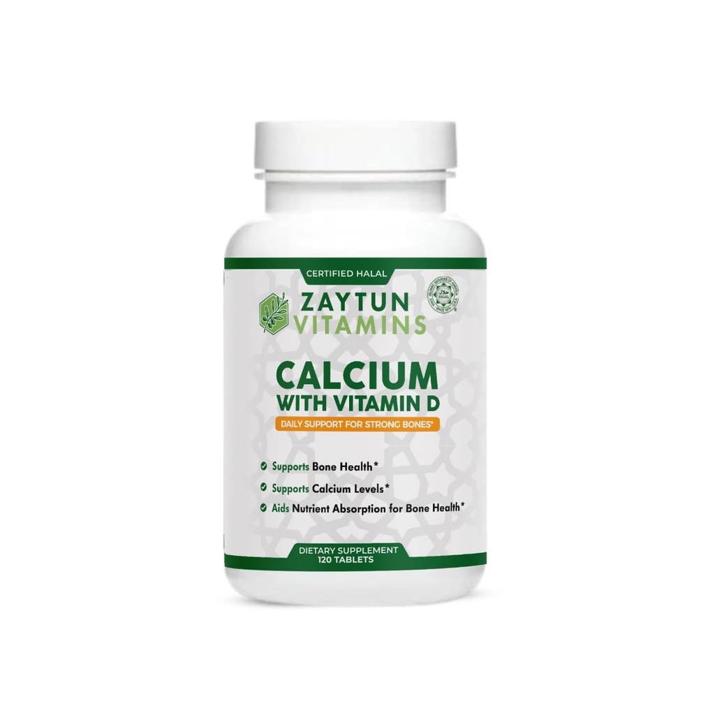 Zaytun Halal Calcium + Vitamin D3 for Bone Health, Boosts Calcium Absorption, 1 Per Day, Made in USA, Vegetarian, Halal Certified, 4 Month Supply