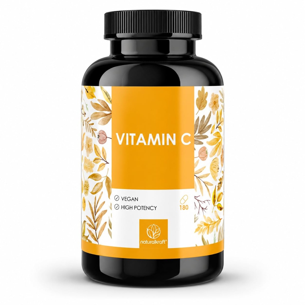 Vitamin C 1000 mg per Daily Serving with Sunflower Phospholipid Powder and Rosehip Extract – 180 Vegan Capsules – Higher Bioavailability, German Lab-Tested, and Free from Additives