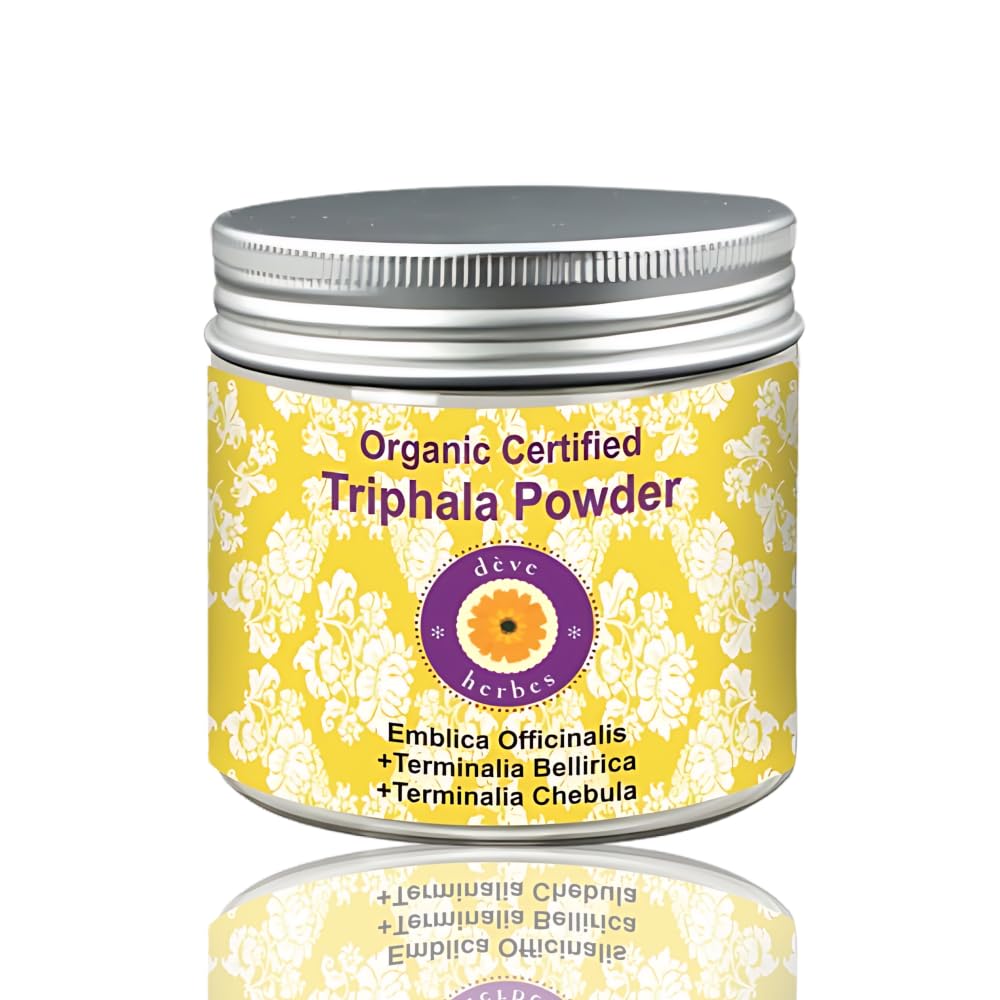 Deve Herbes Pure Triphla Poudre (Emblica officinalis) + (Terminalia belerica) + (Terminalia chebula) Certifié biologique naturel de qualité thérapeutique 200gm, (7.05oz)