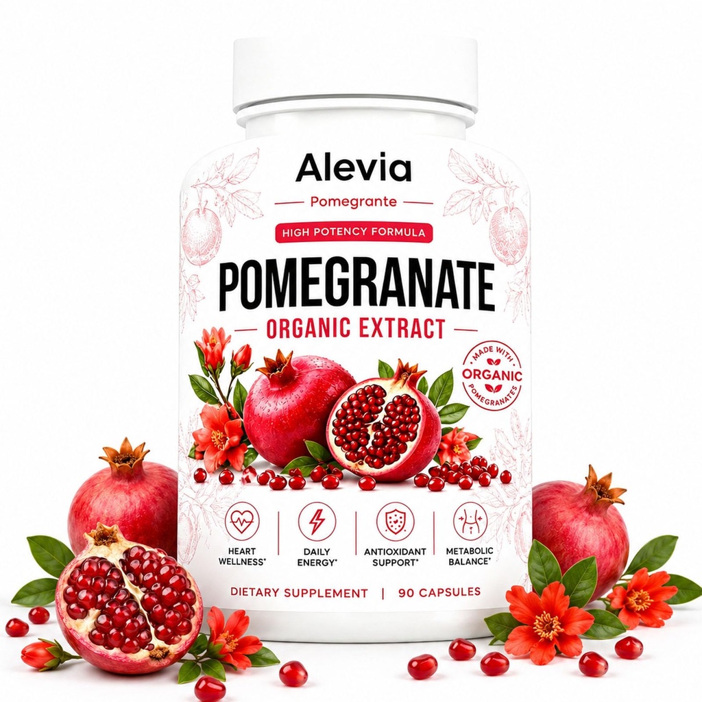 Alevia Organic Pomegranate Extract Capsules (1PC, 90 Capsules) | Supports Natural Energy, Antioxidant Support, Reduce Daily Bloat and Puffiness, Daily Nutrition & Night Recovery, 90 Capsules