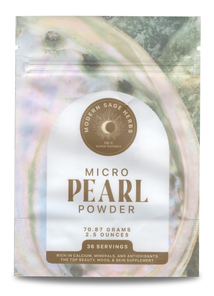 2,5 oz Pure Pearl Powder 10:1 Extrant super concentré. 36 portions. Supplément pour la production de collagène, anti-âge et antioxydant. Supporte la peau, les yeux, les ongles, la beauté radiante de Sage Herbes modernes.