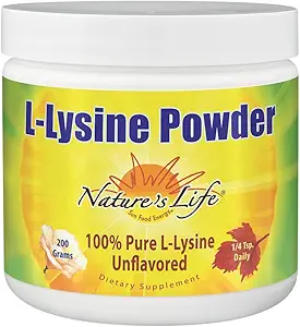 Nature's Life L-Lysine Powder (L-Lysine Powder) Aide à soutenir une fonction immunitaire saine (L-Lysine) 100% naturelle pure (L-Lysine) Végétarien, Sans saveur, Sans sucre (460 portions)