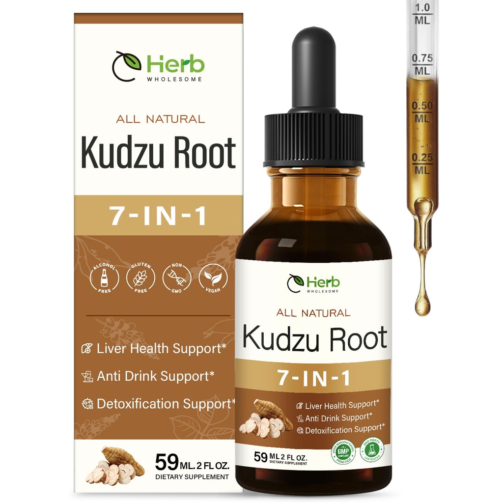 Kudzu Root Extract Drops, 7-in-1 Herbal Liquid for Liver Health & Detox Support, Post-Drinking Wellness w/Milk Thistle Hovenia Dulcis. High Absorption Supplement. 2oz