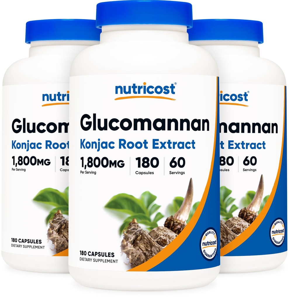 Nutricost Glucomannan 1 800mg par portion, 180 capsules (3 bouteilles)