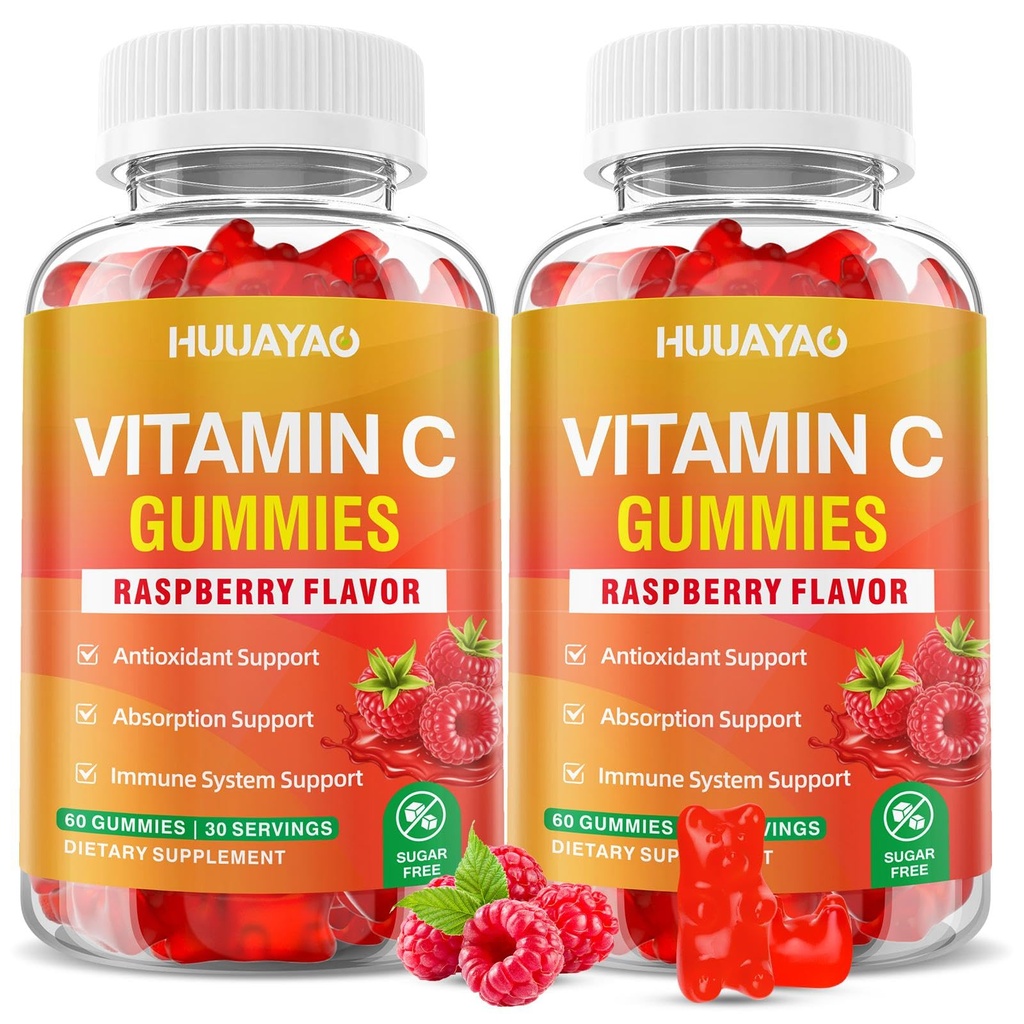 Vitamin C Gummies for Adults, Chewable Vitamin C Gummies for Antioxidant & Collagen Support, Vegan, Non-GMO, Sugar-Free, Raspberry Flavor, 120 Count