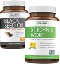 Huile de graines noires et millepertuis (3 mois d'approvisionnement) Harmony Essence Ensemble d'huile de graines noires (180 capsules) Nigella Sativa pressée à froid et millepertuis (180 capsules) avec hypericine puissante 900mcg