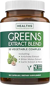 Super Greens Antioxydants Superfoods 2250mg Supplément - 20 ingrédients avec gerbes, champignons, racines, ail, mélone amère, artichaut, graines de céleri, poivre Cayenne, Alfalfa NON OGM - 120 capsules