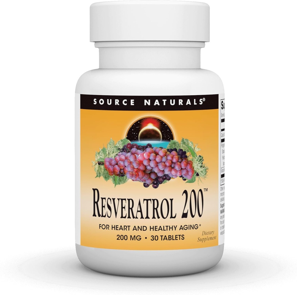 Source Naturals Resveratrol, pour le coeur et le vieillissement en santé* 200 mg - 30 comprimés