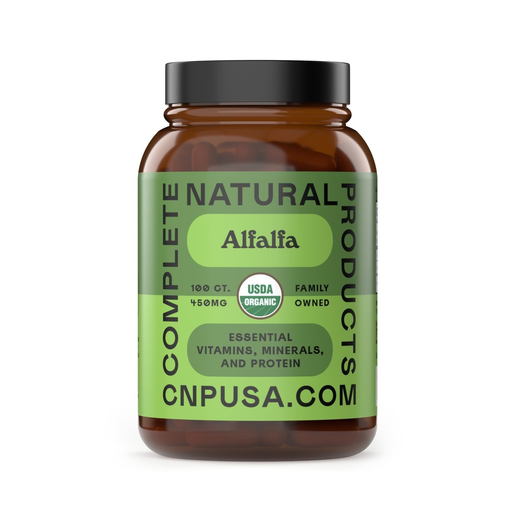 Produits naturels complets Pure Alfalfa Leaf - 100 Capsules - 450mg de poudre d'alfalfa biologique séchée pure dans les capsules de Veggie
