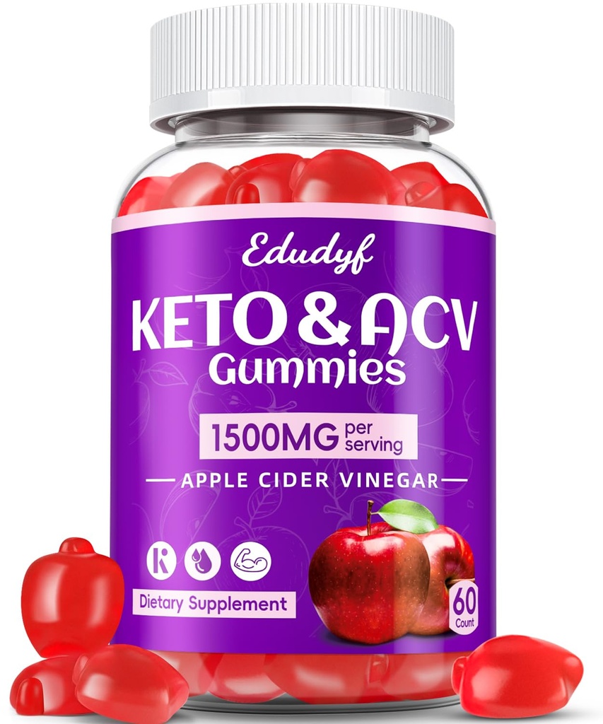 Gummies de vinaigre de cidre de pomme - 1500mg Gummies de vinaigre de cidre de pomme avec probiotiques, B12 et Keto Support, Detox & Cleanse, GMO Free & Vegan - 60...