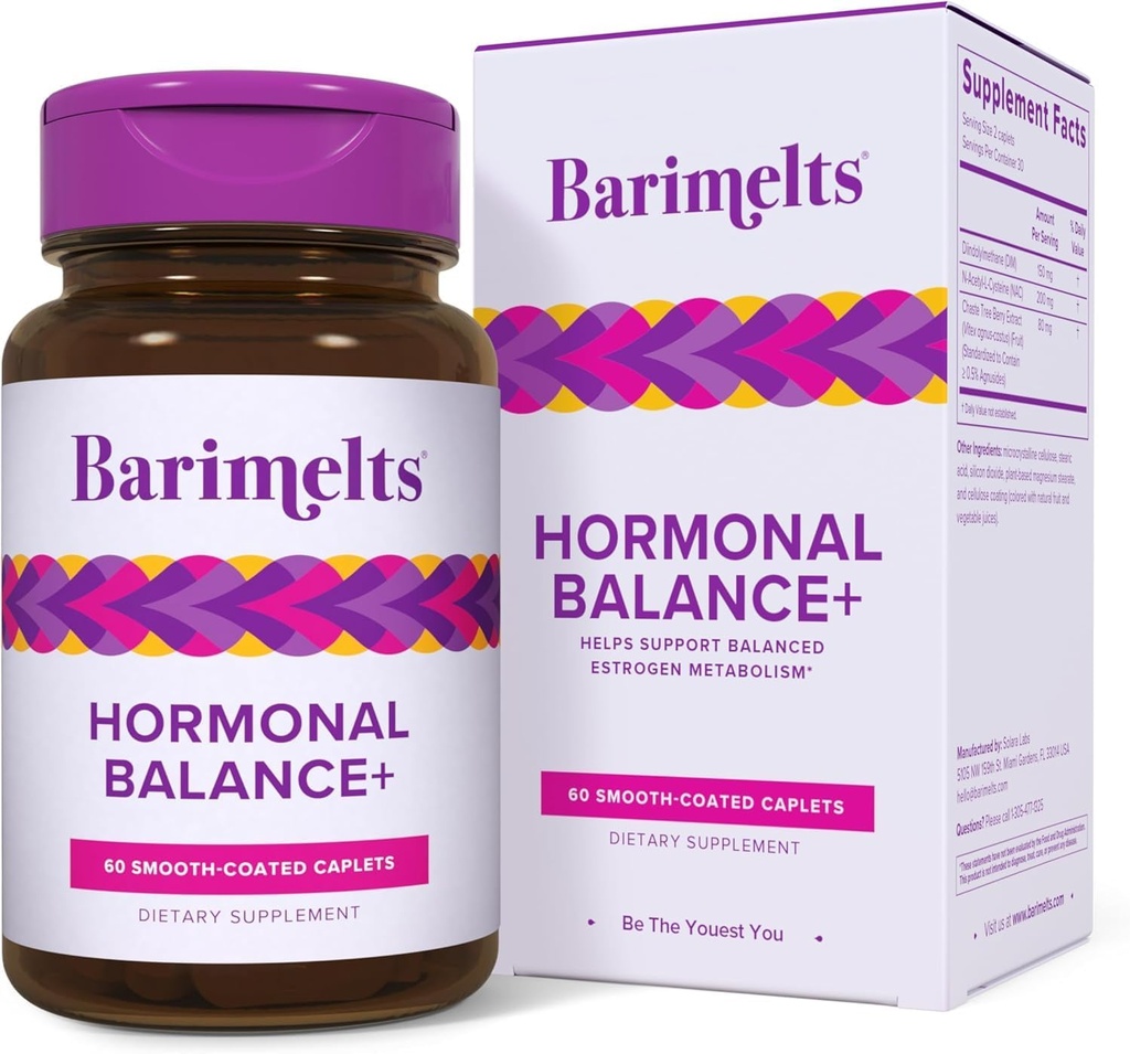 BariMelts Hormonal Balance+ pour les utilisateurs de GLP-1 et les patients bariatriques - DIM, NAC et Chasteberry soutient l'équilibre hormonal pour les femmes - 60 Caplets enduits lisses (1-Mois)