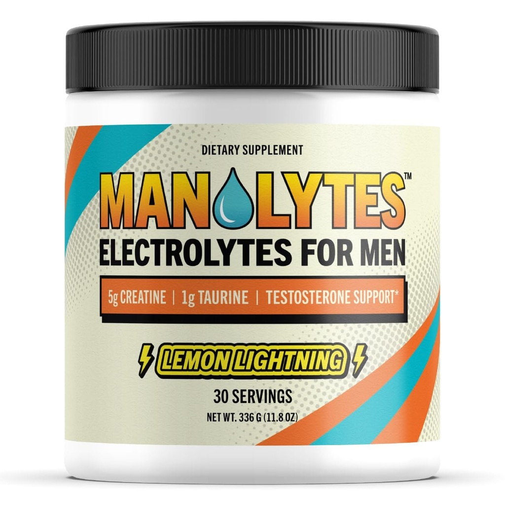 Electrolytes for Men - 5g Creatine Monohydrate, Taurine, Boron Citrate, Zinc Picolinate & Magnesium Bisglycinate - No Stevia Powder with Pink Himalayan Salt - Lemon Lightning, 30 Servings