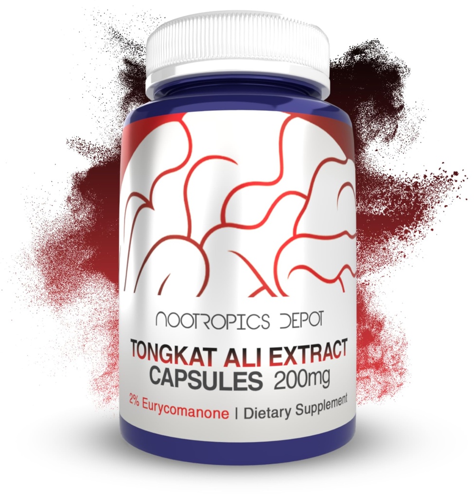 Nootropics Depot Tongkat Ali Extrait Capsules de 200mg de 120 Nombre de 2% Eurycomanone par HPTLC