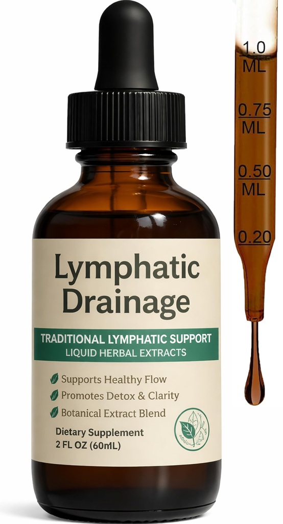 Lymphatic Drainage Drops for Bloat Relief & De-Puff, Natural Lymph Node Detox Cleanse, Reduce Fluid Retention & Water Weight, Alcohol-Free Vegan Herbal Supplement for Face & Body Debloating – 2 Fl Oz