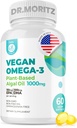 DR. MORITZ Vegan Omega-3 Softgels pour adultes et enfants, fait à partir d'huile d'algues avec DHA EPA, petits suppléments d'algues Omega 3, Vegan, 60 comtes