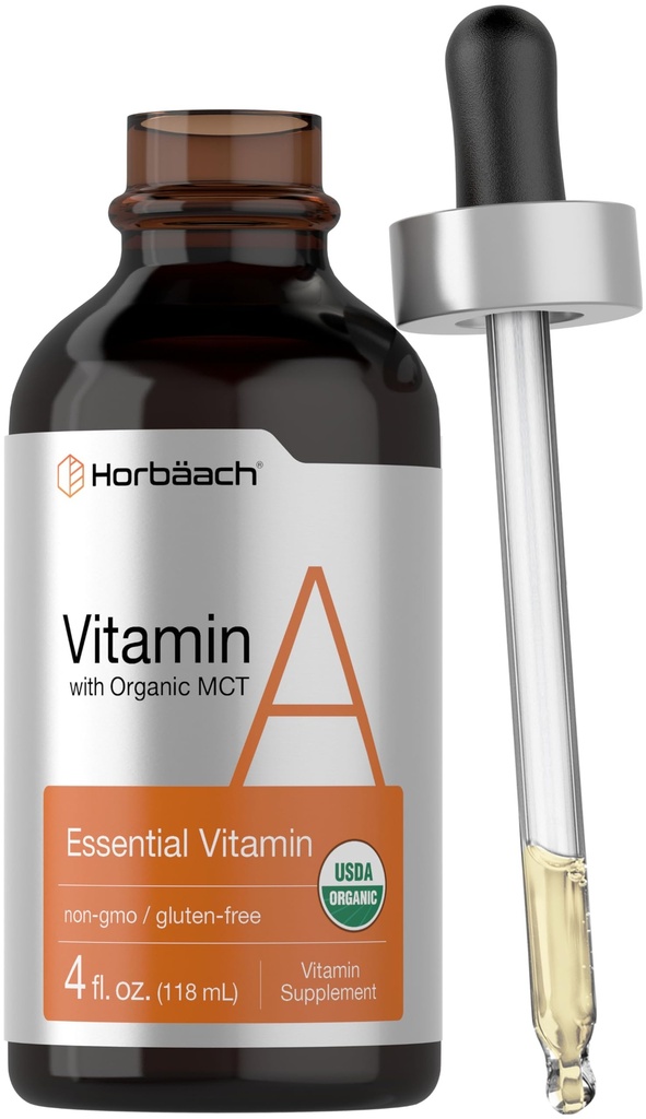 Horbäach Vitamine A Liquid, supplément de 4 fl oz avec de l'huile de coco fractionnée biologique