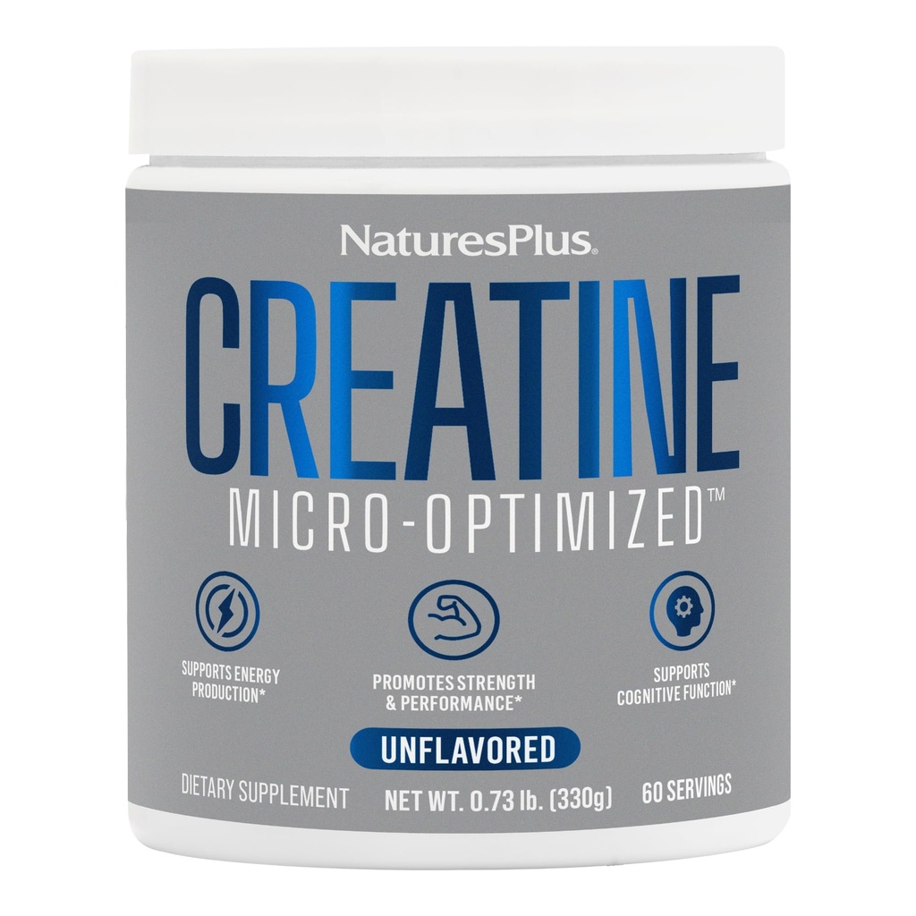 NaturesPlus Creatine Micro-Optimized Powder, Unflavored - 0.73 lbs - Supports Energy, Strength, Cognitive Function & Muscle Recovery - Non-GMO, Vegan - 60 Servings