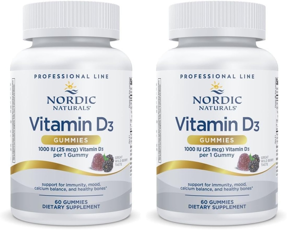 Nordic Naturals Pro Vitamin D3 Gummies, Wild Berry - 60 Gummies - 1000 IU Vitamin D3 - Great Taste - Healthy Bones, Mood & Immune System Function - Non-GMO - 60 Servings (Pack of 2)
