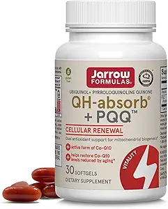 Formules de Jarrow QH-Absorb + PQQ, complément alimentaire, soutien antioxydant pour la biogenèse mitochondriale, la production d'énergie cellulaire et la santé cardiovasculaire, 60 Softgels, 60 jours d'approvisionnement, pack de 12