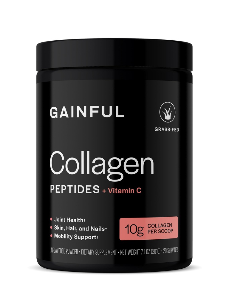 Gainful Performance Boost Collagen Peptides Powder with Vitamin C, Skin, Immune & Joint Support, Grass Fed Bovine Collagen, Unflavored, 20 Servings