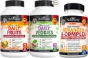 Supplément quotidien de fruits et légumes BioSchwartz pour les femmes et les hommes (2 mois d'approvisionnement) et complexe de vitamine B avec vitamine C (2 mois d'approvisionnement)