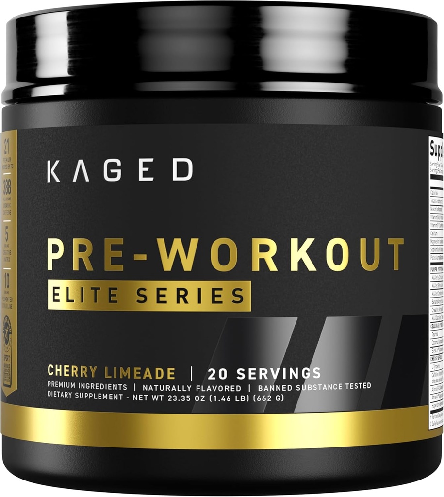 Pré-entraînement en poudre Elite Kaged Limeade de cerise avec de la créatine, Beta Alanine, L-Citrulline, BCAAs.