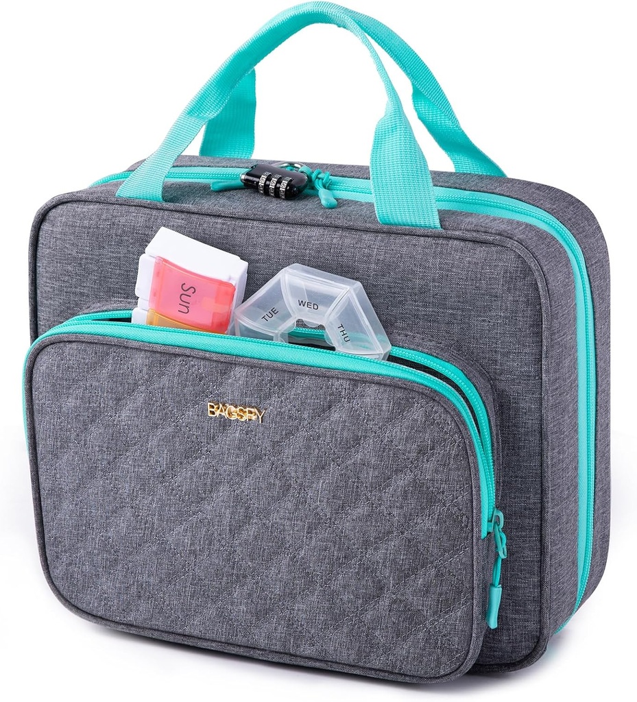 BAGSFY Sac de médecine pour le voyage, l'entreposage des bouteilles de pilule, grand cas de voyage de médicaments, Pills Box pour la vitamine, trousse de premiers soins Sacs vides. (Livré avec l'organisateur hebdomadaire de pilules)
