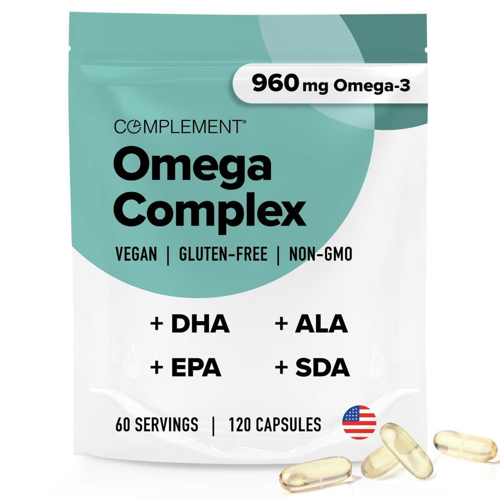 Complément Vegan Omega 3 Supplément- 960mg Omega-3 Acides gras, DHA, EPA, SDA, Supplément ALA - Soutien immunitaire- 60 portions, 120 capsules liquides