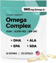 Complément Vegan Omega 3 Supplément- 960mg Omega-3 Acides gras, DHA, EPA, SDA, Supplément ALA - Soutien immunitaire- 60 portions, 120 capsules liquides