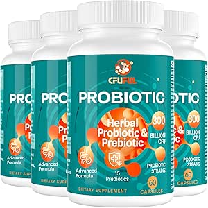 Probiotiques pour les femmes et les hommes - 300 milliards UFC, 24 souches Probiotique + 15 herbes biologiques Mélange de prébiotiques, pour la santé globale des gorgés digestifs, immunitaire, constipation et ballonnement, plateau stable - 8 mois d'approvisionnement
