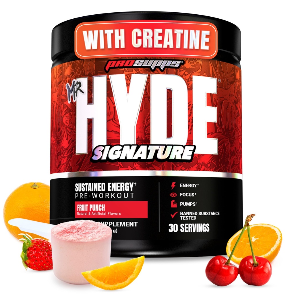 PROSUPPS M. Hyde Signature Poudre de préentraînement avec Créatine, Beta Alanine et Caféine - Performance, énergie et endurance - Suppléments de fitness et de gym pour hommes et femmes (Fruit Punch, 30 portions)