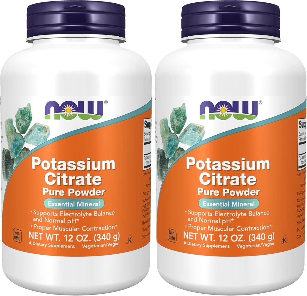 MAINTENANT Suppléments, poudre de citrate de potassium, supporte l'équilibre électrolytique et le pH normal*, minéral essentiel, 12-Ounce (paquet de 2)