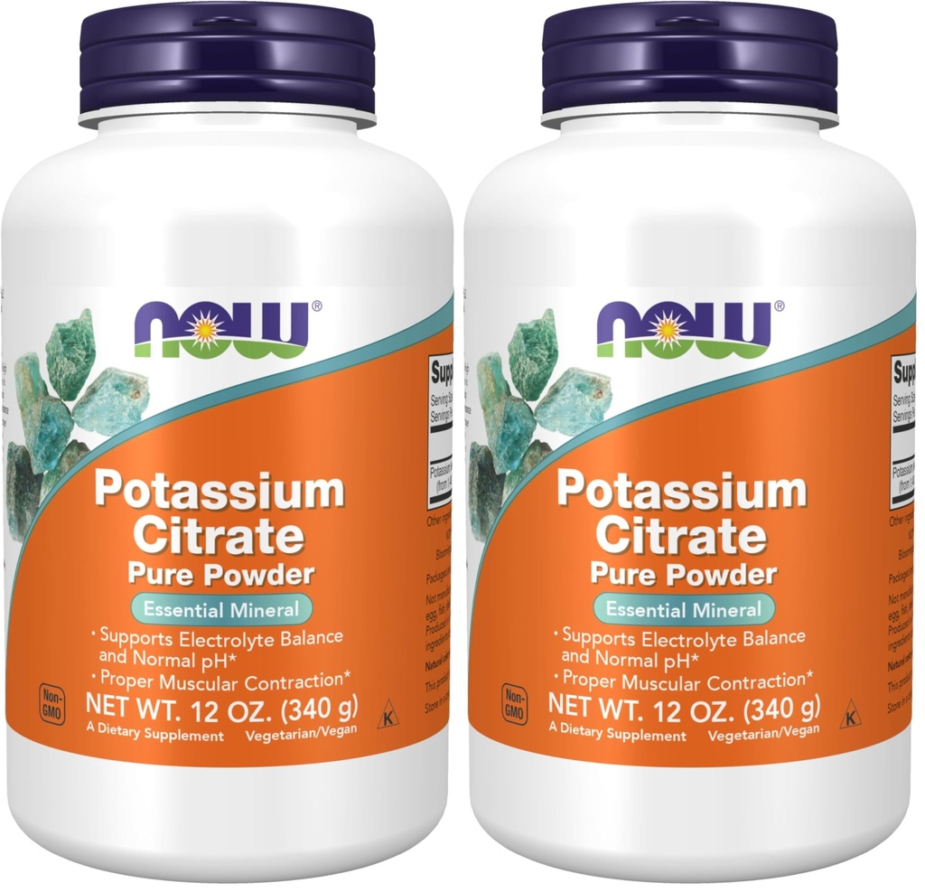 MAINTENANT Suppléments, poudre de citrate de potassium, supporte l'équilibre électrolytique et le pH normal*, minéral essentiel, 12-Ounce (paquet de 2)